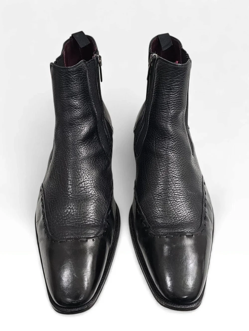 MEZLAN Men Black Leather Wingtip Ankle Zip 32226 Spain Boots 11.5M
